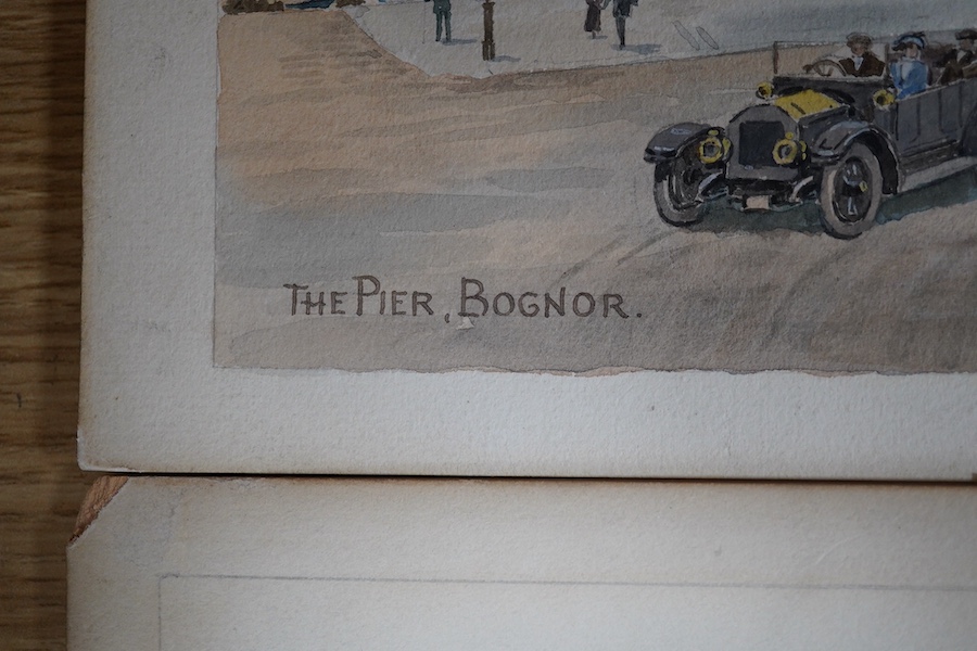 Alfred Robert Quinton (1853-1934), four original watercolours for postcards, Sussex views comprising The Pier, Bognor Regis, East Beach, Eastbourne, West Beach from the Pier and The New Aquarium Brighton, each signed, 20